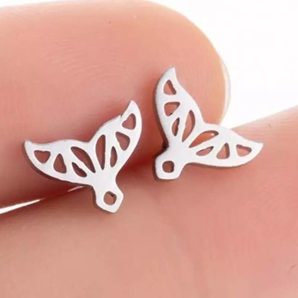 Stainless Steel Silver Mermaid Tail Cutout Earrings - Picture 1 of 7